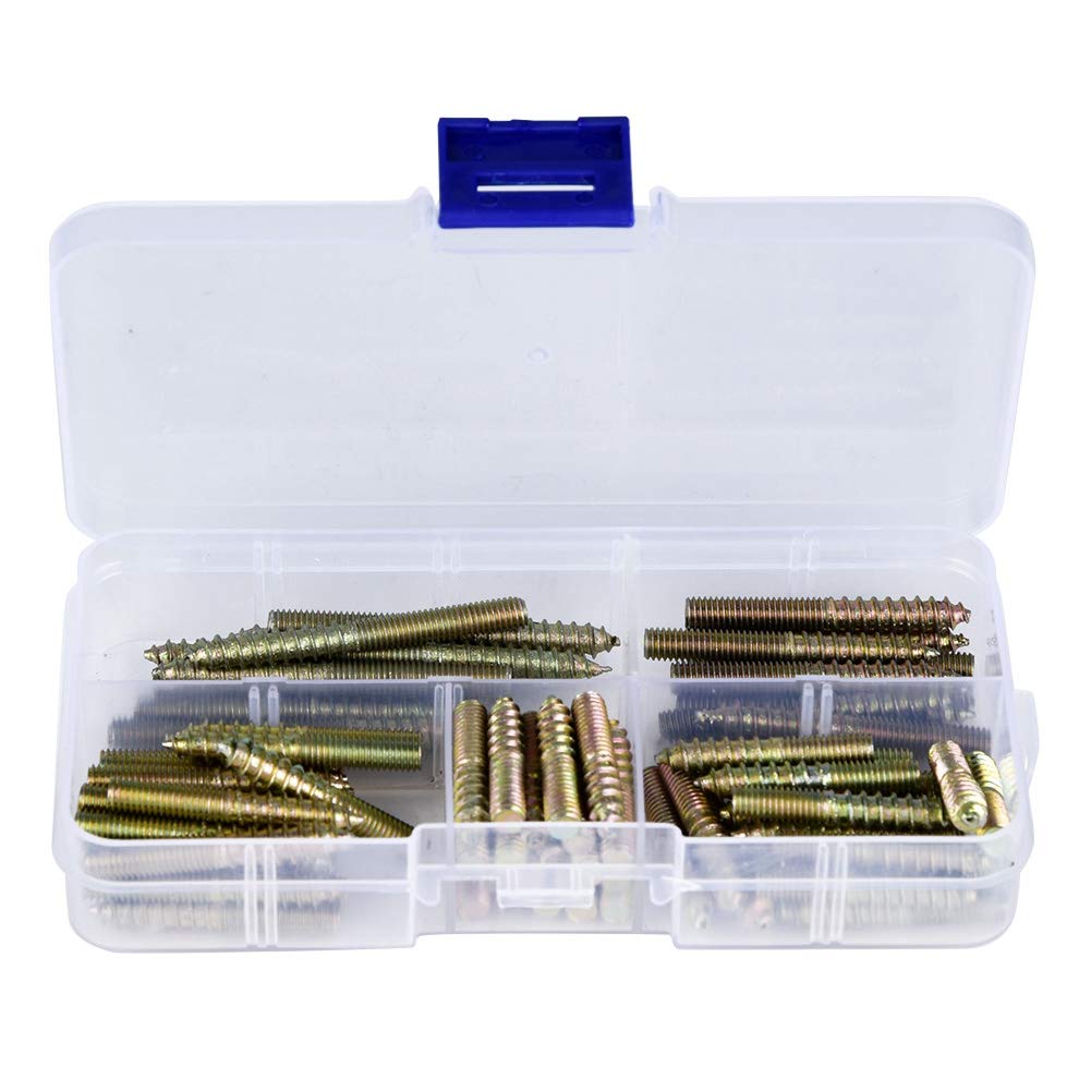 FTVOGUE 80pcs M5 Fixing Dowel Screws Double Ended Screw Bolts Woodworking Furniture Connector