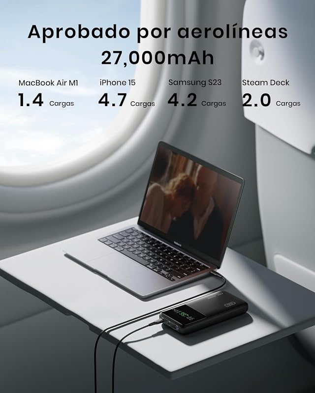 Iniu power bank, bateria externa de carregamento rápido de 27000mah 140w, entrada e saída pd3.1 powerbank usb c compatível com macbook pro steam deck iphone 15 14 13 12 pro max mini plus ipad etc.