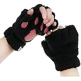 Cute Cat Paw Gloves Faux Fur Plush Winter Fingerless Gloves Mittens Lion Claw Halloween Cosplay Costumes for Women Girls