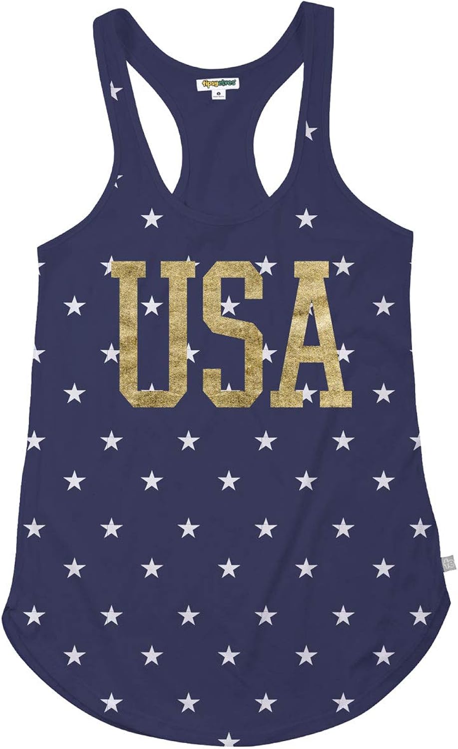 Tipsy Elves Women's Gold Foil USA Shirt - Blue Patriotic USA Tank: Clothing