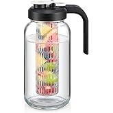 Heavy Duty Mason Jar Fruit Infuser Water Pitcher, Leak-proof Glass Pitcher with Filter Lid, Wide Mouth Glass Jar - 2 Quart