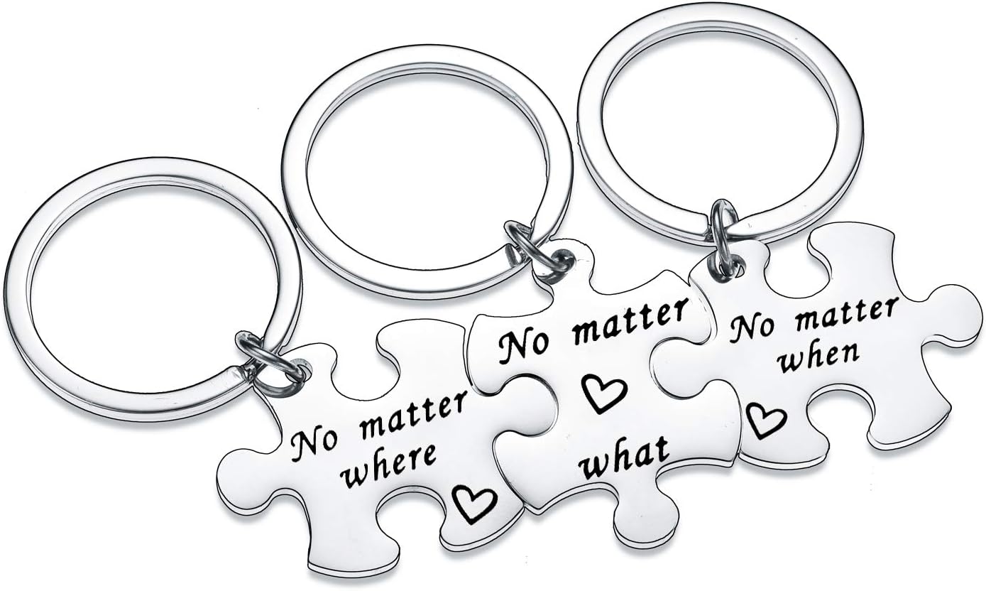 Waeceip 3PCs Best Friend Keychain Long Distance Friendship Gift No Matter Where What When Puzzle Keychain Keyring For Sister Graduation Gifts (No Matter Where What When)