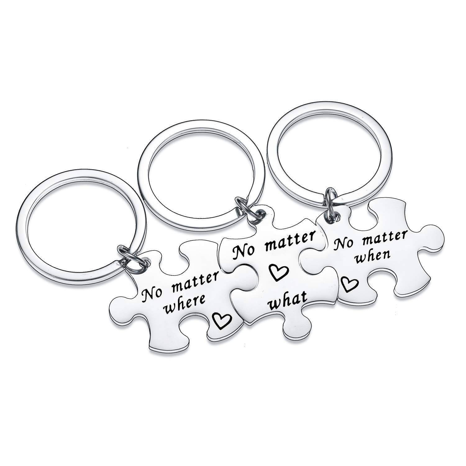 Waeceip 3PCs Best Friend Keychain Long Distance Friendship Gift No Matter Where What When Puzzle Keychain Keyring For Sister Graduation Gifts (No Matter Where What When)