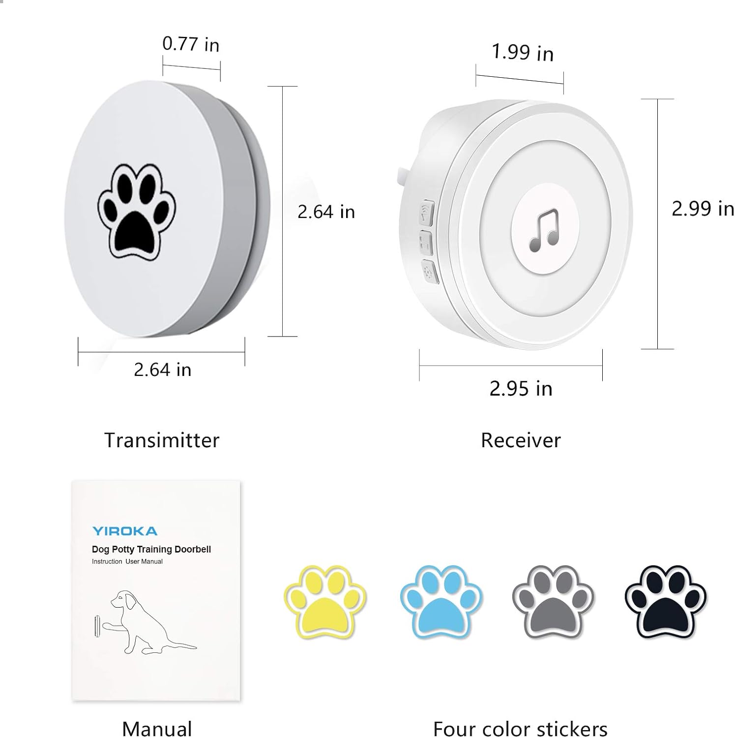 YIROKA Dog Door Bell, self-Powered Dog Potty Training Door Bell, Super-Light Press Button Doorbell, Lifetime Battery Free, Chime Operating 20 Melodies LED Flash, for All Dogs : Pet Supplies