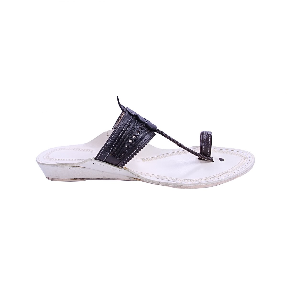 Light Yellow Platform Heel Double Eye Design Ladies Kolhapuri Chappal KRKA-W-107 - Korakari