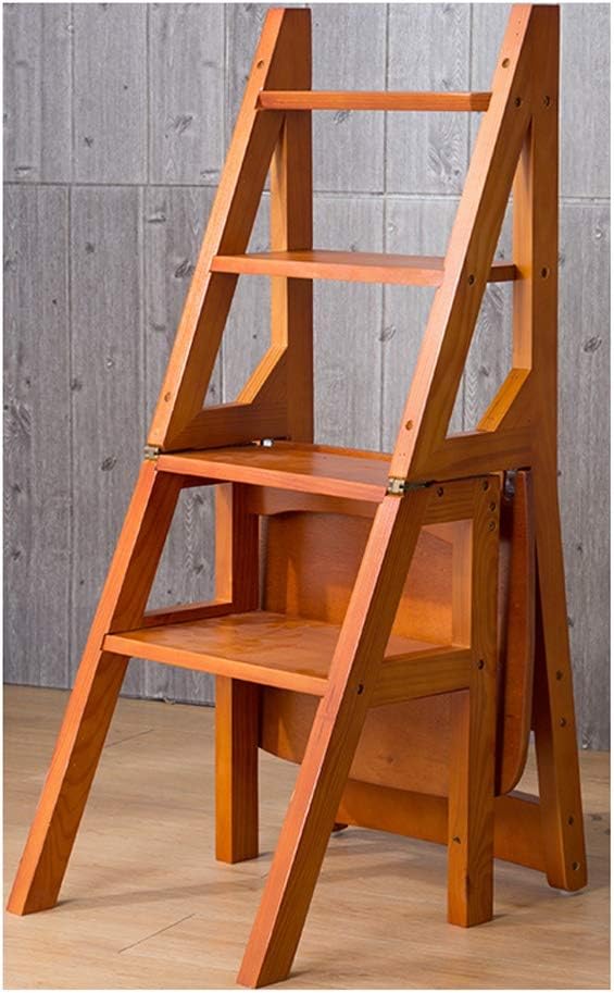 Wood Folding Step Stool Convertible Ladder Chair Multi-Functional Folding Solid Wood Ladder Stool (Color : D)
