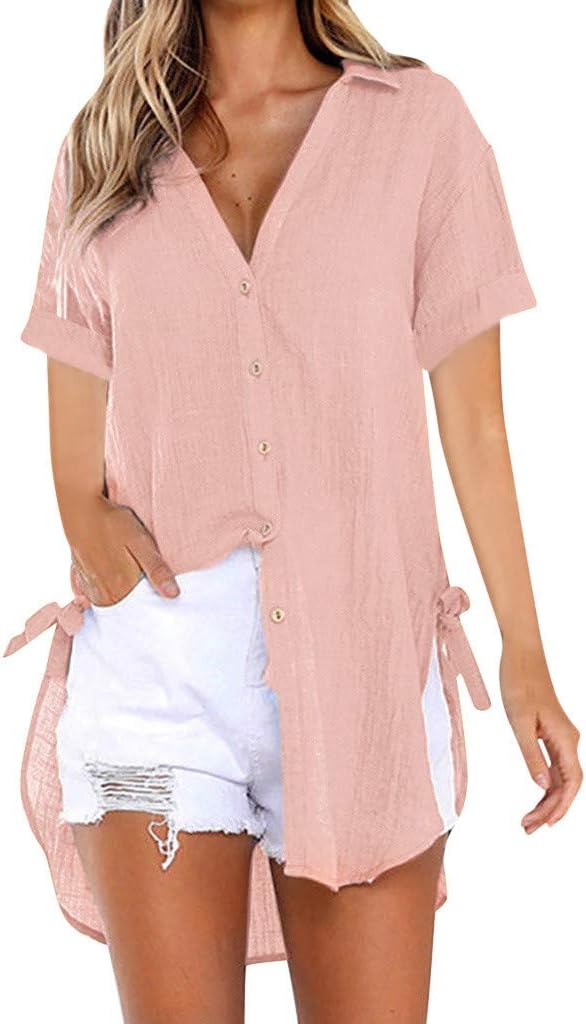 VJGOAL Womens Summer Loose Button Long Shirt Dress Cotton Ladies Casual Tops T-Shirt Blouse