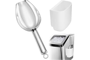 USEAMIE Stainless Ice Scoop with Small Ice Scoop Holder for Ice Machine & Freezer, for Countertop Ice Makers Bars Pet Dog Food