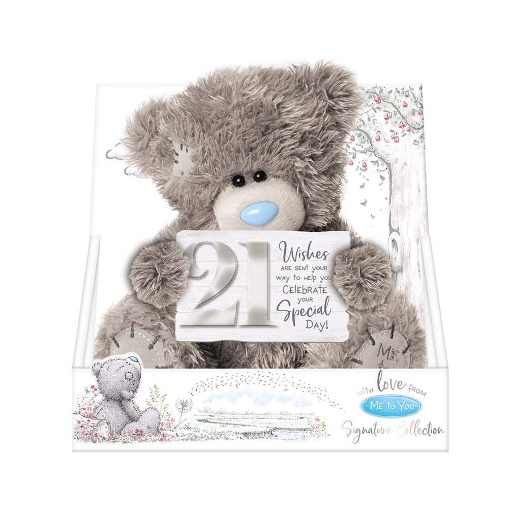 Me to You Tatty Teddy with 21st Birthday Plaque and Message - Official Collection, Blue,grey,silver