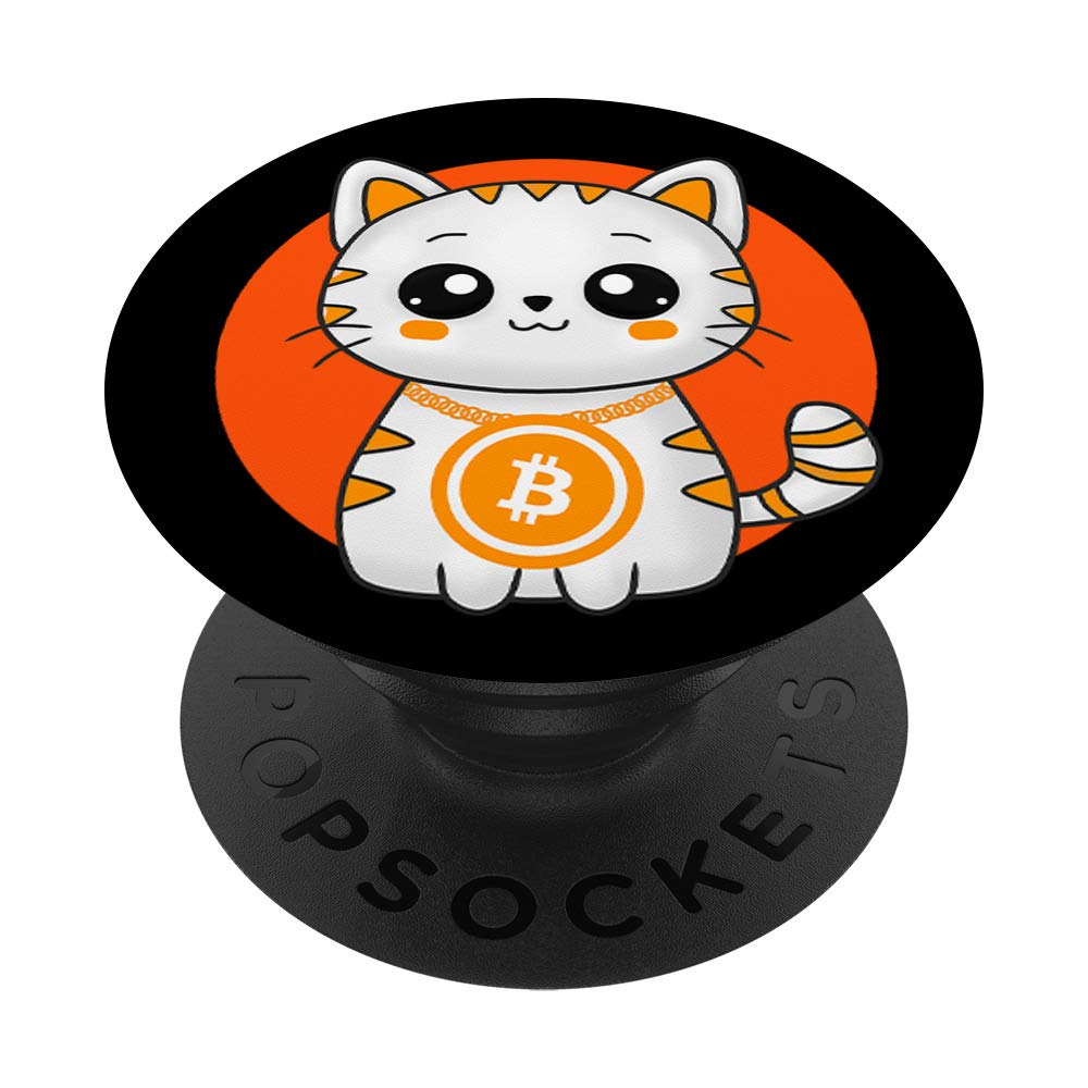Kawaii Bitcoin Cat HODL Crypto Coin Orange Sunset PopSockets PopGrip: Swappable Grip for Phones & Tablets