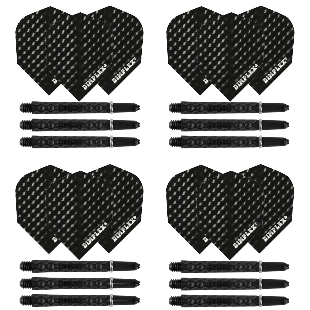 Harrows Darts 4 x Sets of Dimplex Dart Stems and Dimplex Dart Flights - 12 Dart Shafts 12 Darts Flights in Total - Medium & Short, Black & White (Black, Medium)