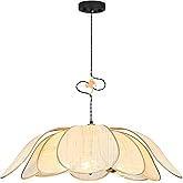 LuoliiTa Boho Light Fixture, 30" Hand Woven Rattan Chandelier, Boho Chandelier with Brass Cat Hook for Dining Room, Living Ro