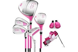 PGM Junior Golf Club Complete Set for Children Kids, 5 Golf Clubs with Stand Bag and 2 Headcovers for Boys & Girls, Right Hand
