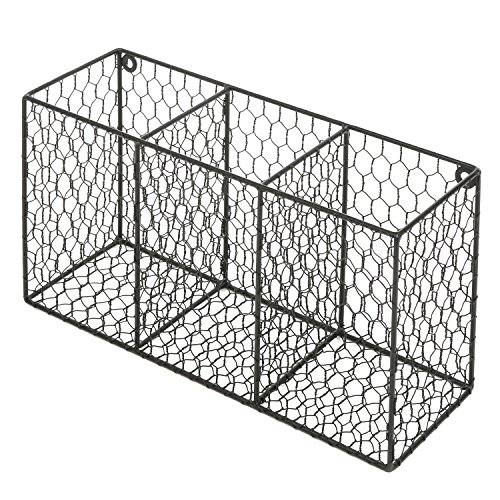3 Compartment Rustic Chicken Wire Kitchen Utensil Holder Basket, Pantry