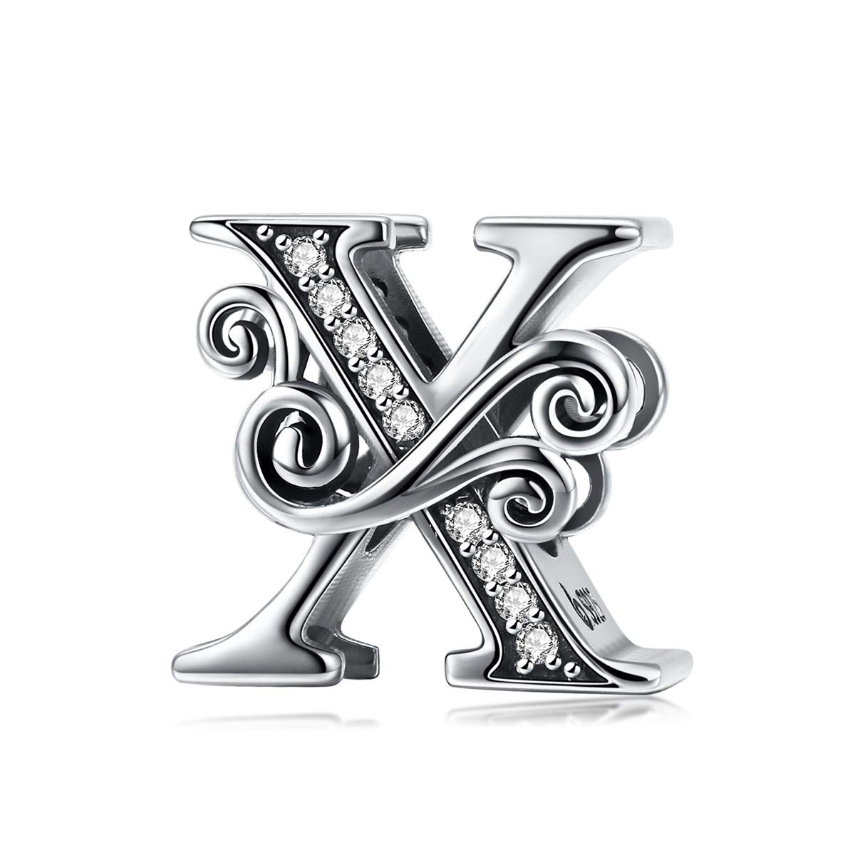 Letter Alphabet Charm 925 Sterling Silver X Charms Word Charm Anniversary Charm for Pandora Charm Bracelet (X)