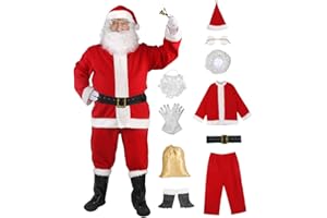 Aotiooy Santa Claus Costume 10pcs Santa Suit Adult for Men Women Santa Costume for Christmas Party Cosplay