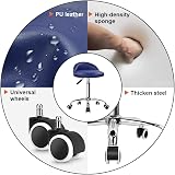 KKTONER PU Leather Round Rolling Stool with Back Rest Blue 360 Swivel 46-62cm view 5