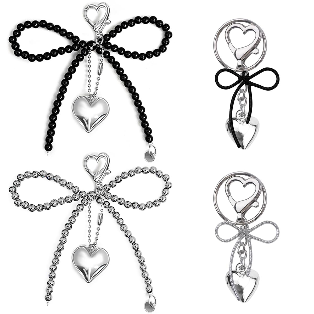 Asaisimg 4 Pcs Cute Keychain Aesthetic Y2K Accessories, Heart Bowknot Kawaii Key Chain for Phone Charm Keys Bags Women Girl Gifts