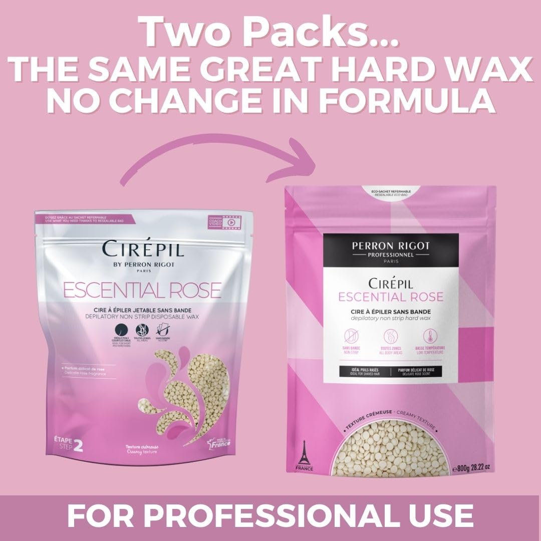 Cirepil Escential Rose - 800g / 28.22 oz Wax Beads Bag - Light Rose Scent - All-Purpose, Creamy Texture - Perfect for Bikini Waxing