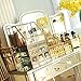 Clear Glass Makeup Organizer Spacious Display Case Mirrored Cosmetic Storage for Makeup/Jewelry/Brushes/Perfumes/Skincare Large Holder for Counter top with Front Open Lid Non-Acrylic