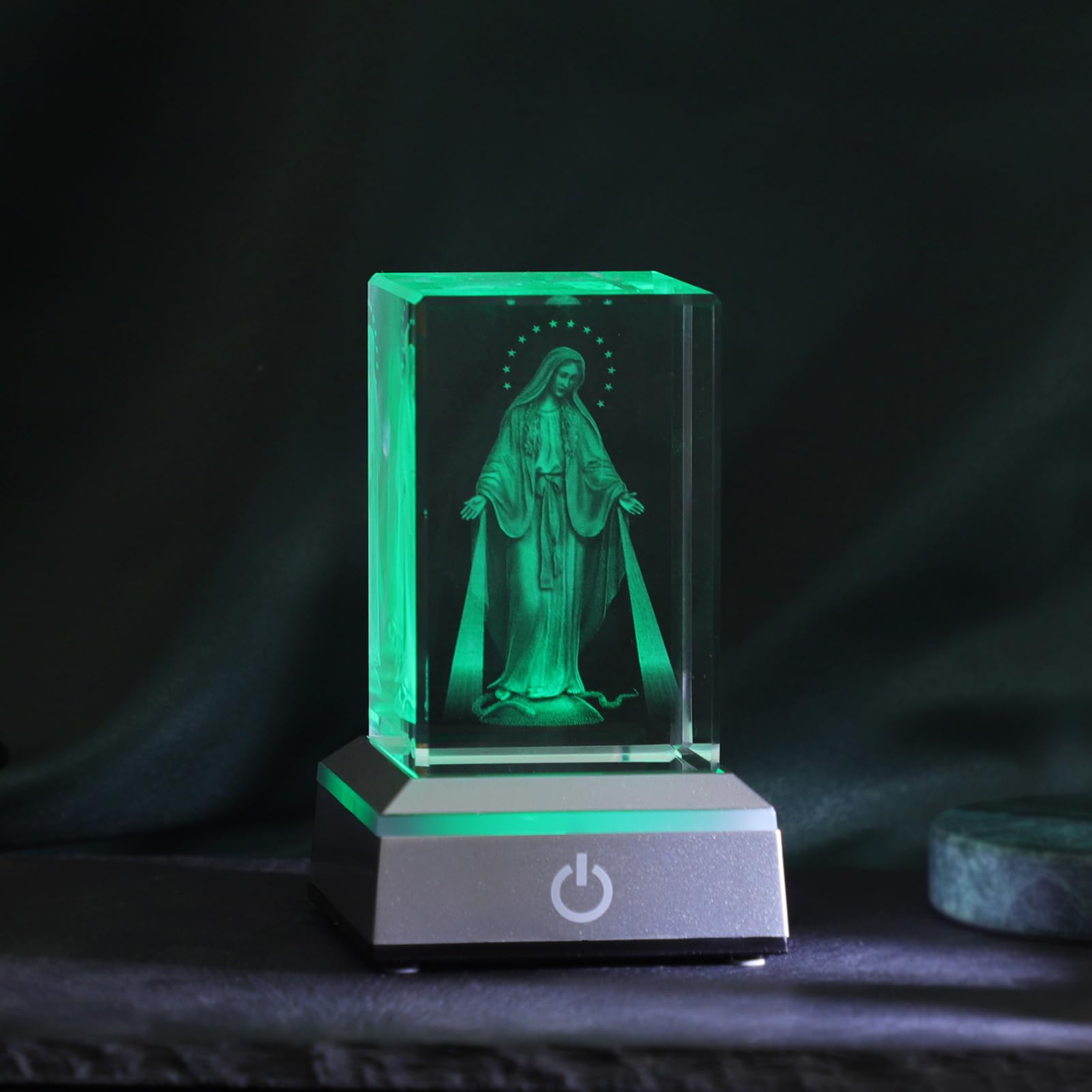 KOMI 3D Crystal Virgin Mary Figurine Statue with LED Light Base, Laser Engraved Mother Mary Statues Religious Gifts for Women Men, Night Light for Bedroom, Christian Catholic Home Decor