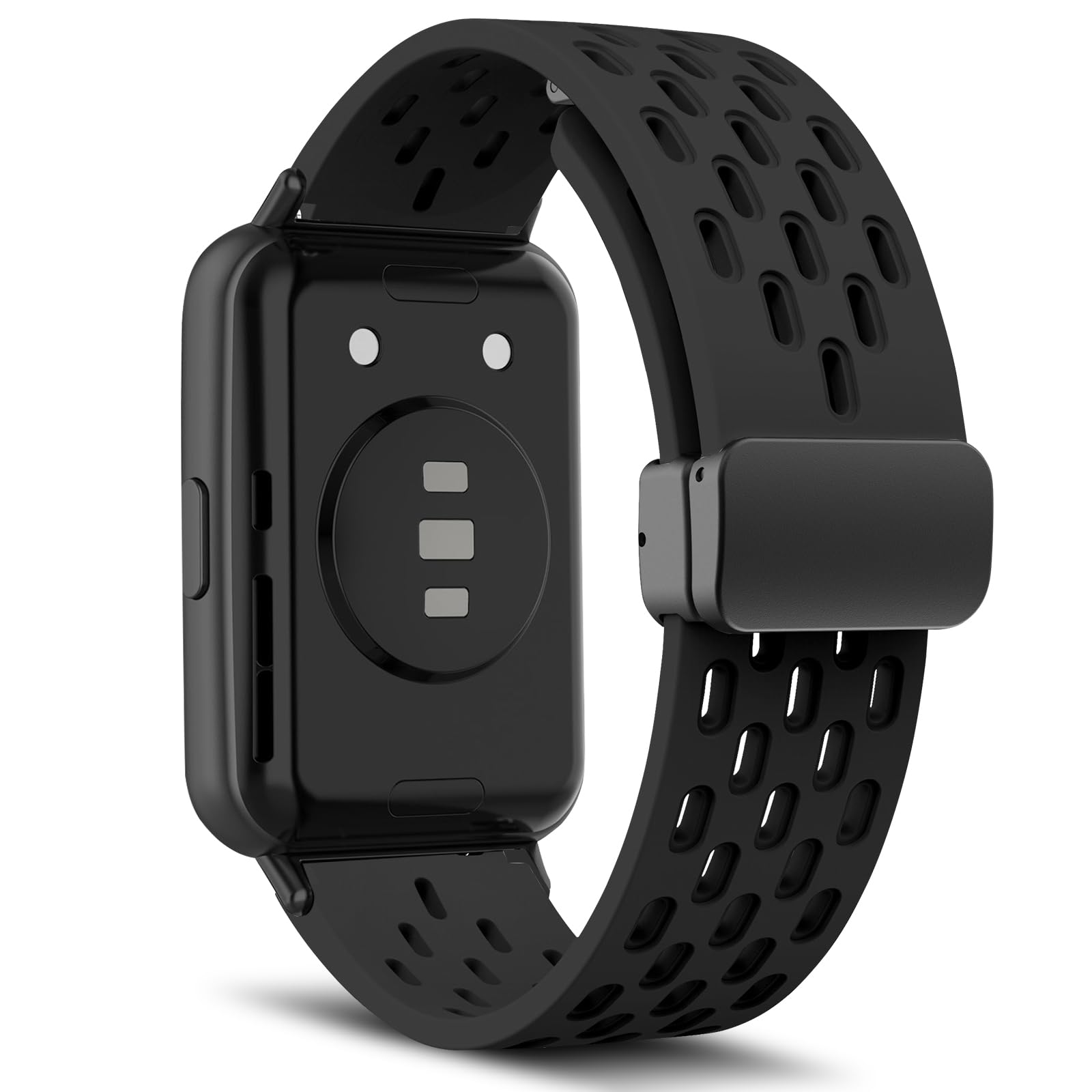 MaEiol Strap Compatible with Huawei Watch Fit 2 Soft Breathable Magnetic Buckle Silicone Watch Bands Replacement Straps for Unisex - Black
