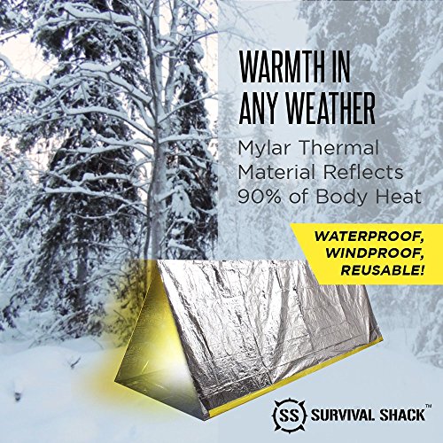 Survival Shack Emergency Survival Shelter Tent | 2 Person Mylar Thermal Shelter | 8' X 5' All Weather Tube Tent | Reflective Material Conserves Heat | Lightweight | Waterproof | Best Survival Gear Sports & Outdoors, Outdoor Recreation, Camping & Hiking, Tents & Shelters, Tents, Expedition Tents