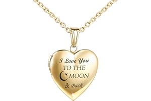 YOUFENG Love Heart Locket Necklace That Holds Pictures Engraved I Love You to the Moon and Back Photo Lockets