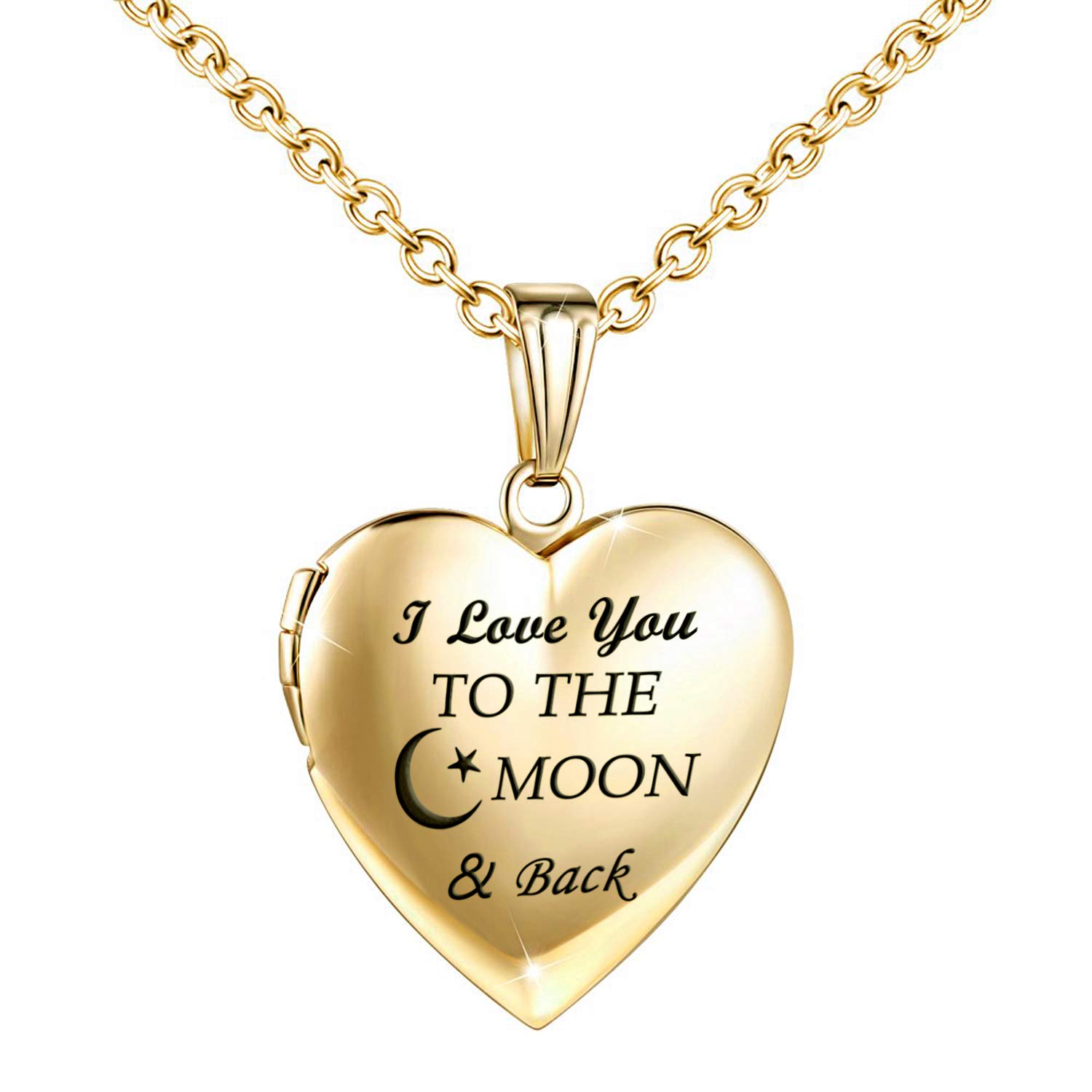 Love Heart Locket Necklace That Holds Pictures I Love You to The Moon and Back Engraved Photo Locket for Woman Jewellery