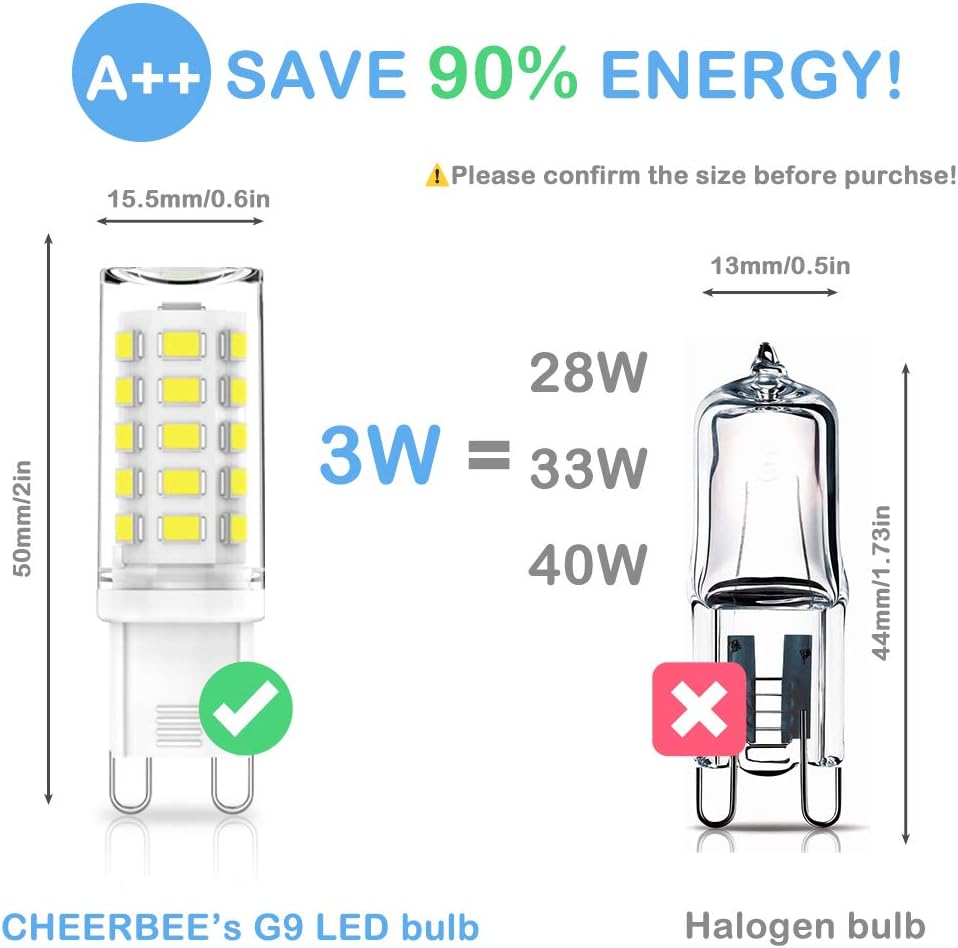 CHEERBEE G9 LED Bulbs Dimmable, Cool White 6000K, 3W G9 LED Light Bulb, 28W, 33W, 40W Halogens Equivalent, AC 220-240V, 345LM - Image 4