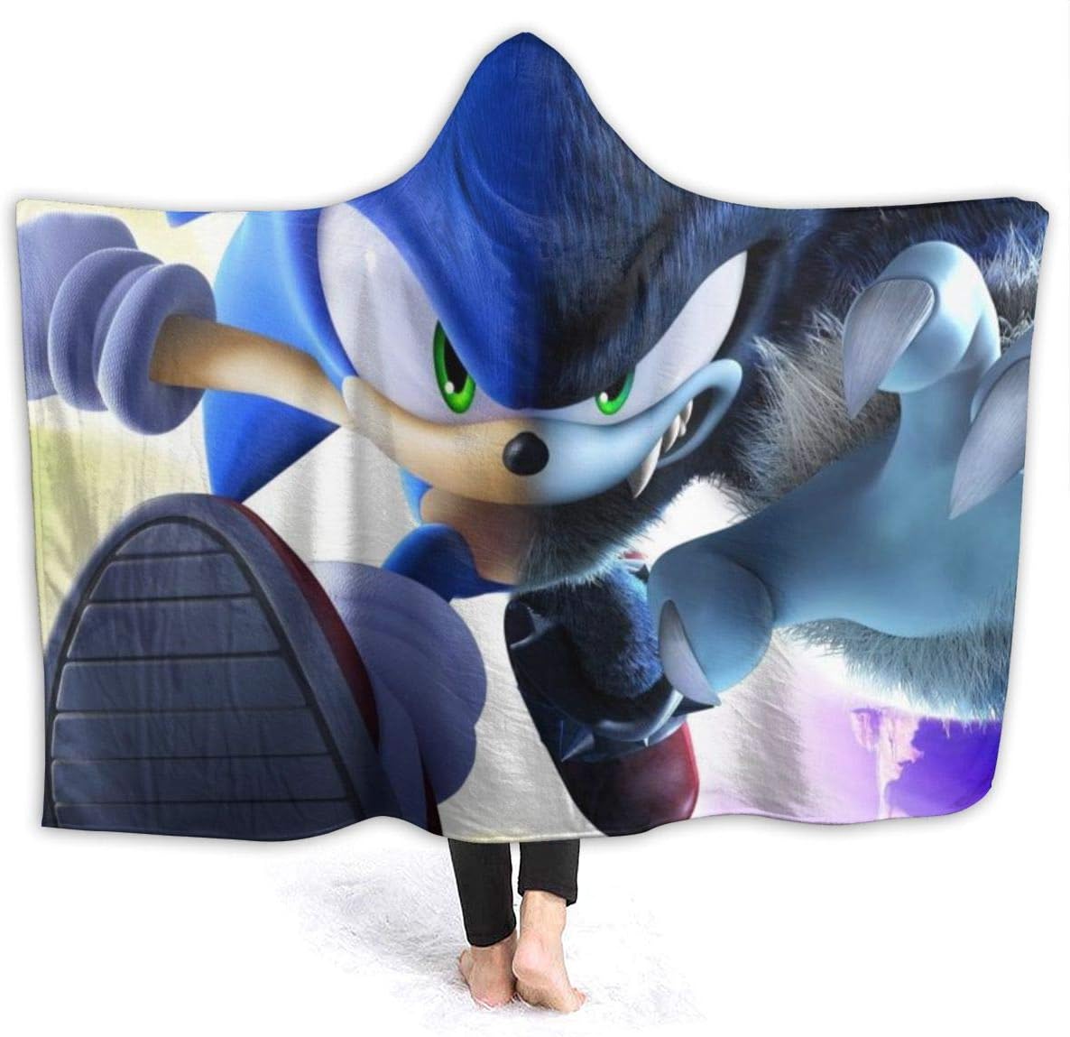 Autumn Wearable Blankets for Kids Toddler, Sonic The Hedgehog Werewolf Fan Art Gift Hooded Blankets for New Year Gift, Holiday, Cozy Poncho Cloak Cape, 50 x40 inch
