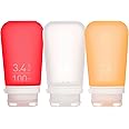 humangear GoToob+ 3-Pack (Large) | Refillable Silicone Travel Bottle | Locking Lid | Food-Safe Material, Clear/Red/Orange, Large (3.4 fl.oz.; 100ml)