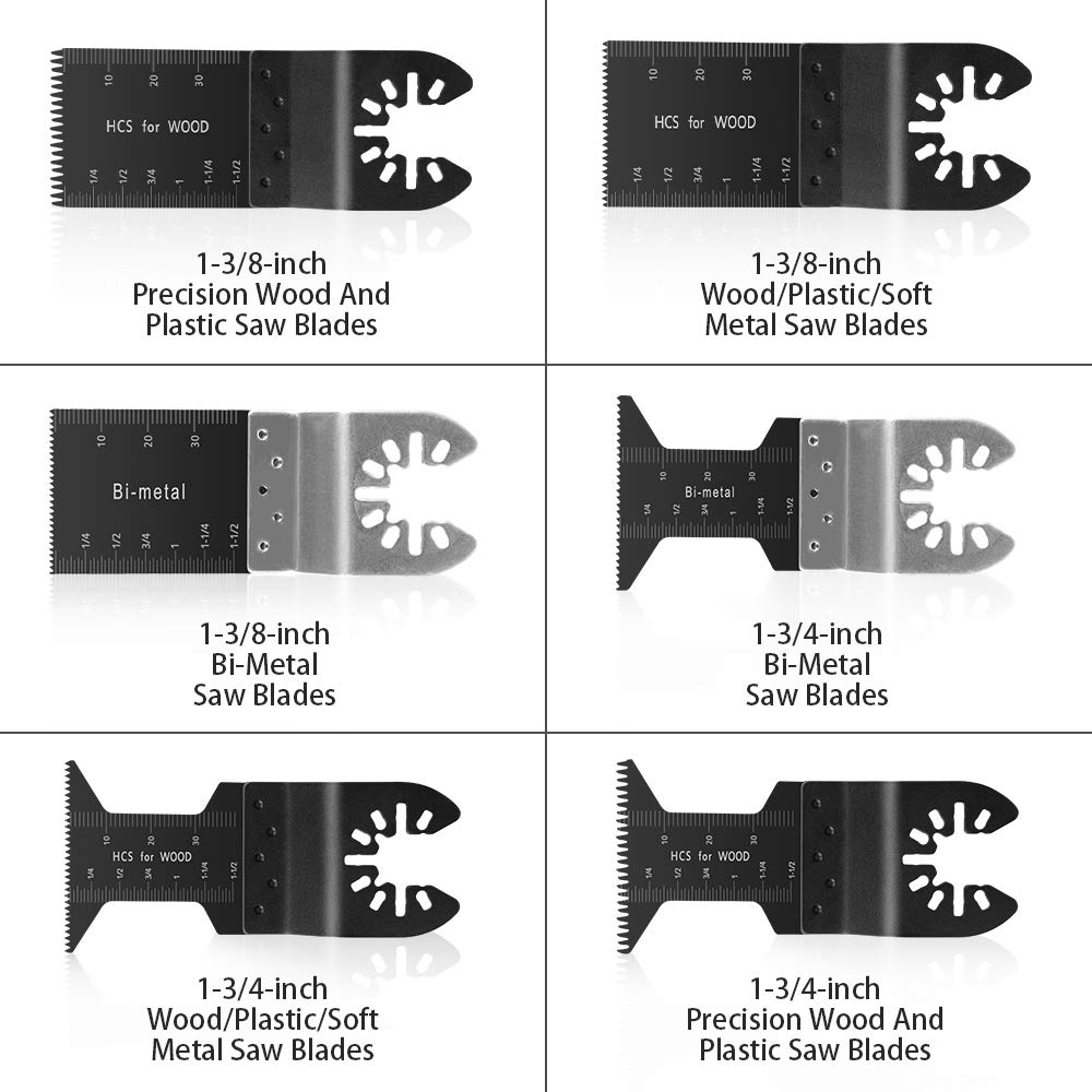 Flymall 20PCS Universal Wood Metal Oscillating Multitool Quick Release Saw Blades Fit Fein Multimaster Porter Cable Black & Decker Bosch Dremel Craftsman Ridgid Ryobi Makita Milwaukee Dewalt Rockwell