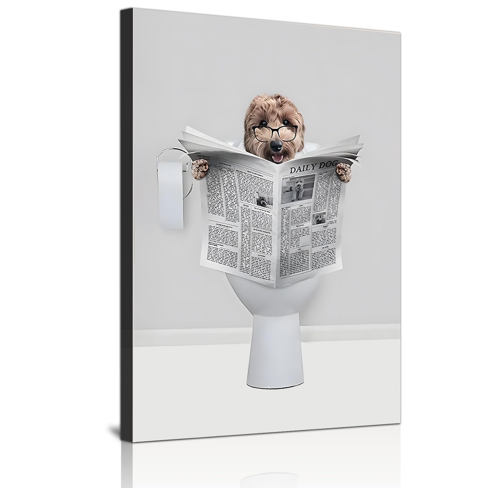 ZFTCN Funny Newspaper Animal Wall Art, Animal Wall Pictures on Toilets, Black and White Canvas Pictures, Bathroom, Bedroom Decoration, Frameless (Dog, 30 x 40 cm)
