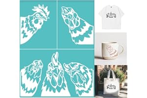 GOMAKERER 2 Sheets Chicken Pattern Silkscreen Stencil, Farm Animal Painting Stencils Templates Reusable Self-Adhesive Silk Screen Printing for Wall Border Wood Fabric Home Craft Decor