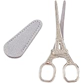 SUNNYCLUE 1Pcs 2 Styles Eiffel Tower Sewing Scissors Cover Stainless Steel Vintage Embroidery Scissors with Imitation Leather Sheath for Art Work Fabric Paper Cutting Craft Threading Household Daily