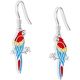AXOMY Parrot Earrings 925 Sterling Silver Bird Dangle Earrings Bird Tropical Jewelry Gifts for Women Parrot Lovers