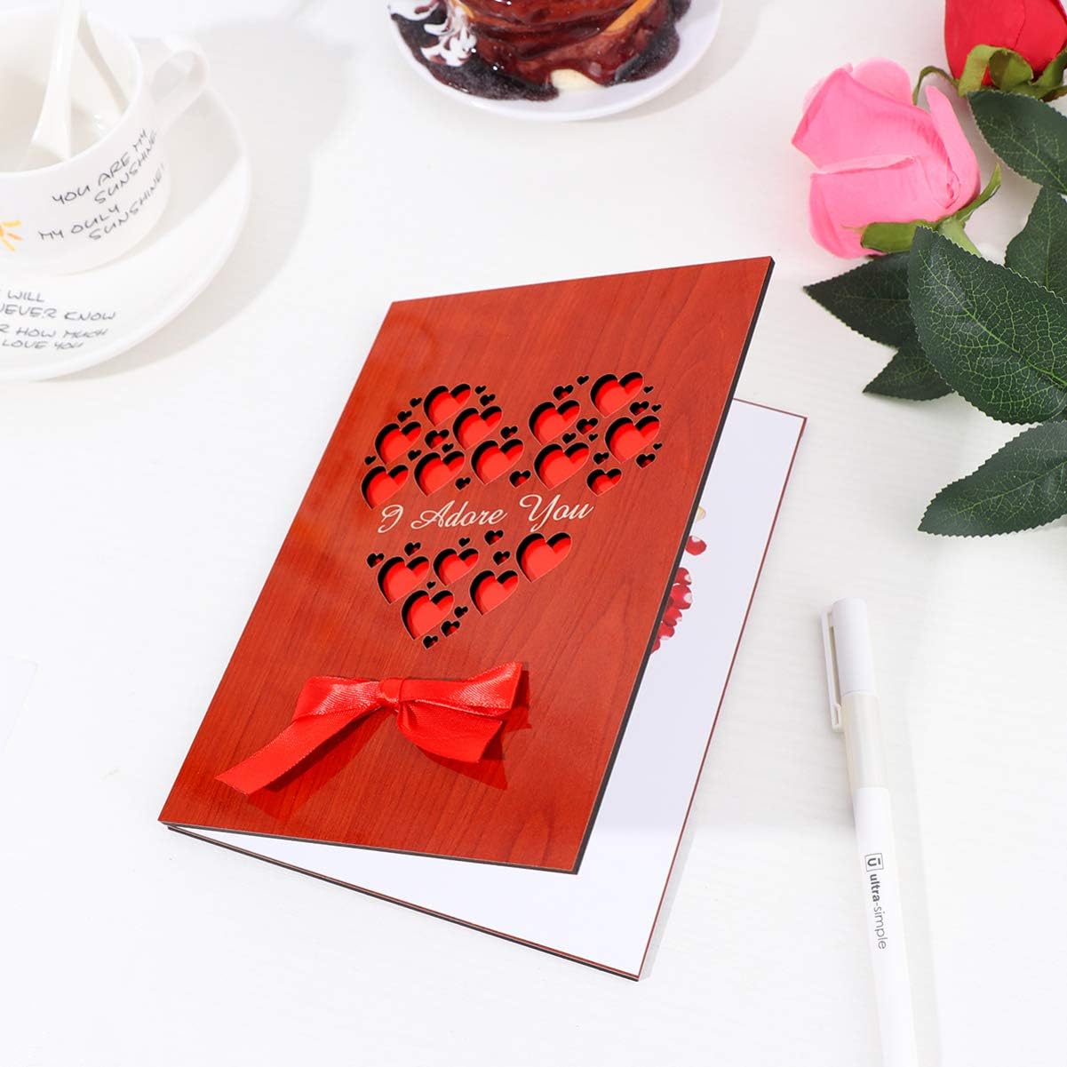 jojofuny Wood Greeting Cards, Hollow Hearts for Valentines Day Mothers Day Souvenir Wedding Anniversary, As Shown, 28 x 19 cm - Image 3