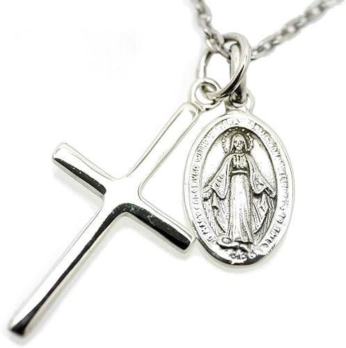Amazon シルバーワン シルバー925 不思議のメダイ聖母マリア クロス ネックレス チェーン付ペンダント セット メンズ C1 長さ50cm ネックレス 通販