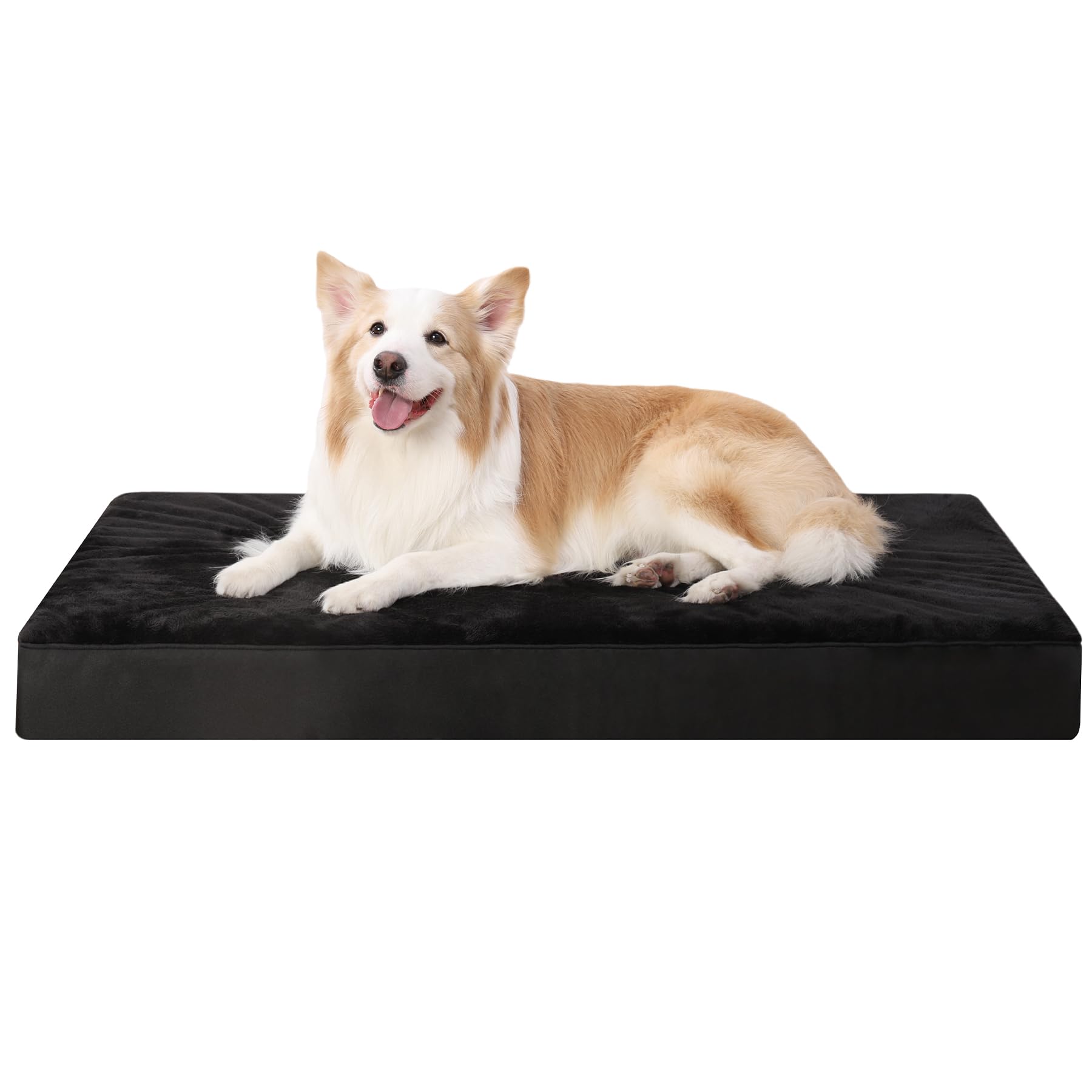 KSIIA Dog Beds Large Washable, Orthopedic Dog Crate Beds with Waterproof Removable Cover, Flat Dog Mattress Non skid Bottom, Pet Beds for Dogs, Black, 88x55x7cm
