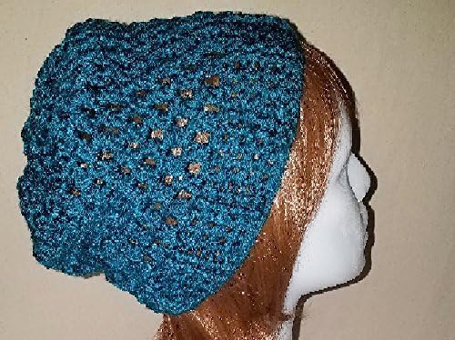 Fashionable dark teal urban slouchy hat. Great trendy fashion accessories. Unique cross stitch. One size fits most.
