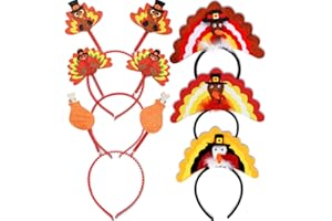 UMEELR 3 Turkey Hat Headband and 3 Turkey Head Boppers Thanksgiving Set for Fall Party Favors Supplies Women's Thanksgiving Hair Accessories