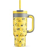 24 oz Stainless Steel Cup with Handle for Preschooler: BPA-Free, Lid with Straw, Easy to Clean, Car Cupholder Friendly, Insulated Tumbler for Playtime, Sports, Summer Camp, Vacation, Gift (Dig It Up)