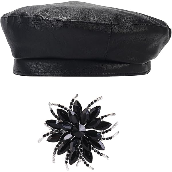 Chiclinco PU Leather French Berets Hats, 8 Panel Beret Caps