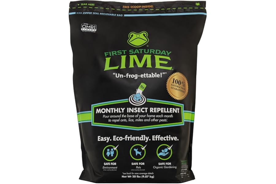 First Saturday Lime Insect Deterrent 20LB | Monthly Insect Barrier | Multi-Purpose Natural Repellent for Outdoors | Deters Ants, Ticks, Fleas & Others