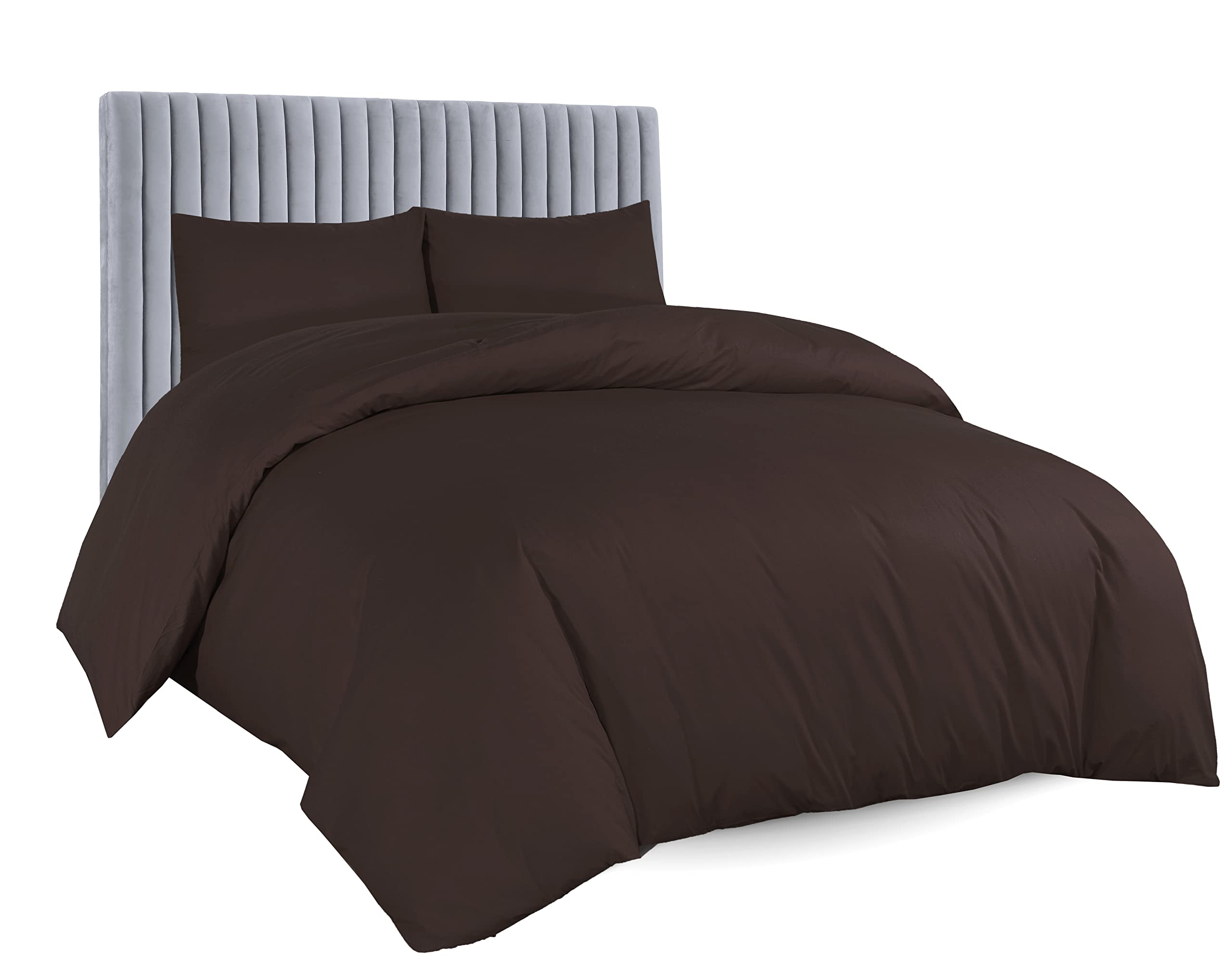 AATH COLLECTION Duvet Cover Bedding Set, Single, Double, King, Super King Size Egyptian Cotton Duvet Set with Pillow Cases. 100% Long Staple Soft Cotton Duvet Set with Easy Closure (King, Choclate)