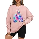 LUKYCILD Magic Kingdom Sweatshirts for Women Castle Oversized Sweatshirt Xmas Holiday Shirt Graphic Long Sleeve Pullover Tops