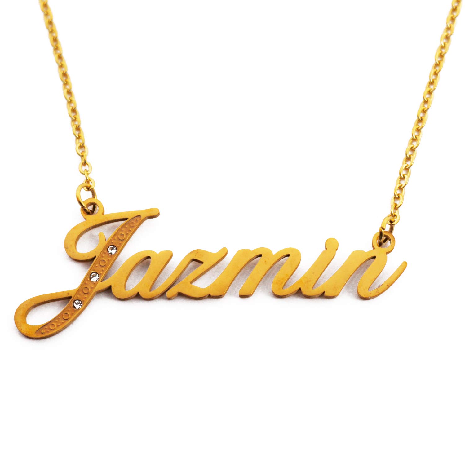 Jazmin Italic Personalised Name Necklace With Cubic Zirconia Gold Plated, Custom Dainty Name Pendants, Jewellery for Ladies, Girlfriend, Mother, Sister, Friends