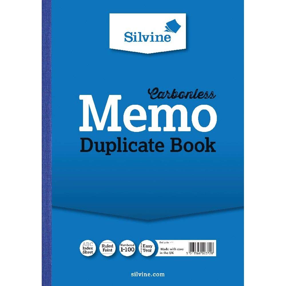 Silvine A4 Carbonless Duplicate Memo Book - Numbered 1-100 with Index Sheet [Pack of 3]