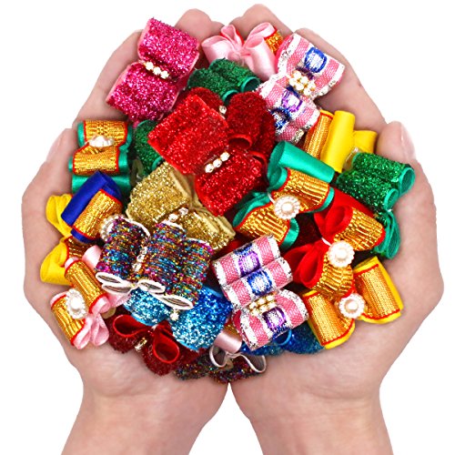 image for YOY 24PCS/12 Pairs Adorable Grosgrain Ribbon Pet Dog Hair Bows with Ru